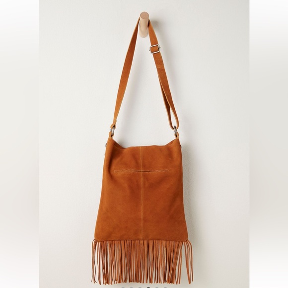 Free People Catalina Studded Suede Fringe Crossbody Bag in Cognac - Picture 4 of 8